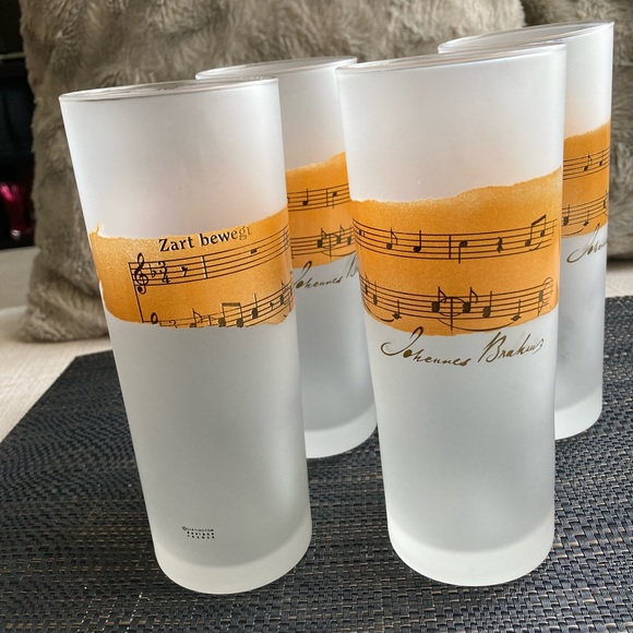 HP🌟Vintage 4 MCM Brahms Darlington Design Highball Frosted Glasses Music Notes - Picture 2 of 7